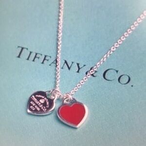 Tiffany & Co Silver and Red Heart Pendant Necklace